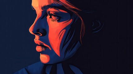 Close-up Portrait of a Woman with Orange and Blue Lighting