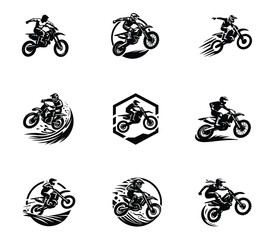 Motocross jumping logo set. motocross silhouette logo collection. Design elements icon set template