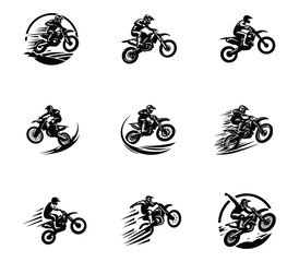 Motocross jumping logo set. motocross silhouette logo collection. Design elements icon set template