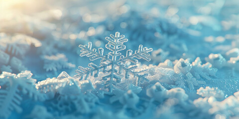 a snowflake on snow, Close-Up of a Snowflake on Fresh Snow, 