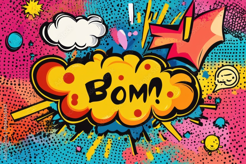 Poster bold comic doodles showcase dynamic sound effects and whimsical speech bubbles, creating a lively at
