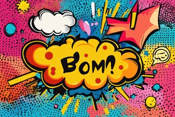 Bold comic doodles showcase dynamic sound effects and whimsical speech bubbles, creating a lively atmosphere filled with creativity. Generative AI