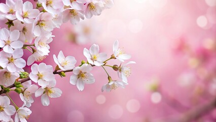 Fototapeta premium white cherry blossoms on pink background panoramic style