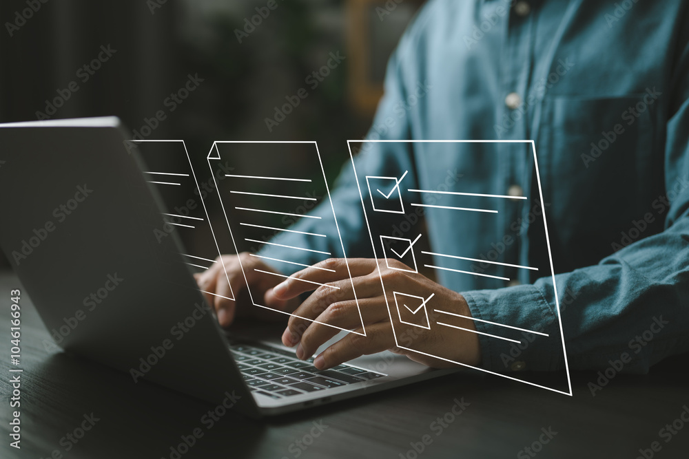Poster Digital Workflow Management. Efficient task organization and management through digital tools, symbolizing productivity and modern work solutions.