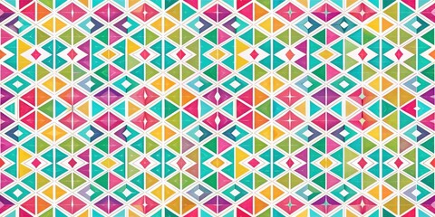 A vibrant and intricate geometric pattern featuring a colorful arrangement of triangles and diamonds, creating a mesmerizing visual experience.