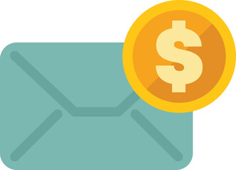 Obraz premium Closed teal envelope is receiving a large gold coin with a dollar sign on it