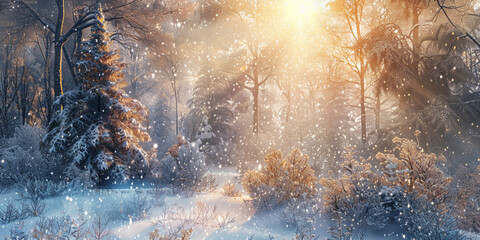 a snow covered trees and bushes, Snow-Covered Trees and Bushes in Winter, 