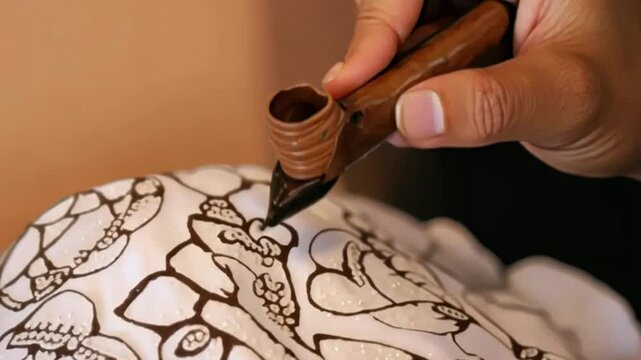 Portrait of a hand that is drawing batik