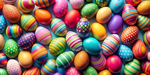 Fototapeta premium A vibrant tapestry of colorful eggs, each adorned with intricate patterns, forming a captivating mosaic of Easter cheer.