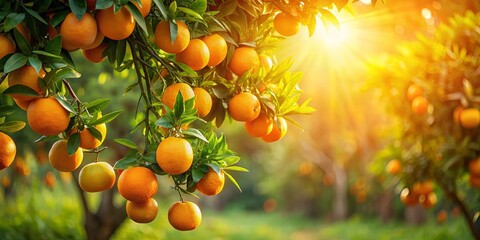 A Branch Laden with Ripe Oranges, Basking in the Warm Glow of a Setting Sun