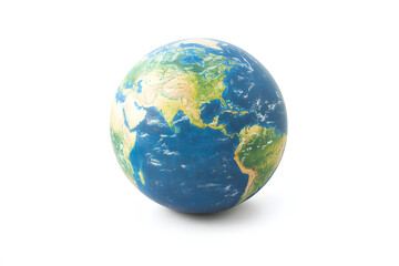 A detailed globe of the Earth, isolated on a bright white background. Perfect for educational, travel, or geography-related content. 