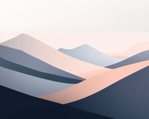 Obraz premium An abstract and minimalist style of mountain landscape in soft, muted tones of lavender, peach, and dusty blue. 