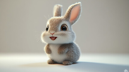 Rabbit, character, miniature, white background, figure, finger, herbivorous, photo, 3D, anime.