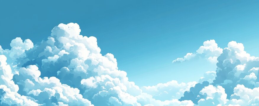 Blue sky with large white fluffy clouds.