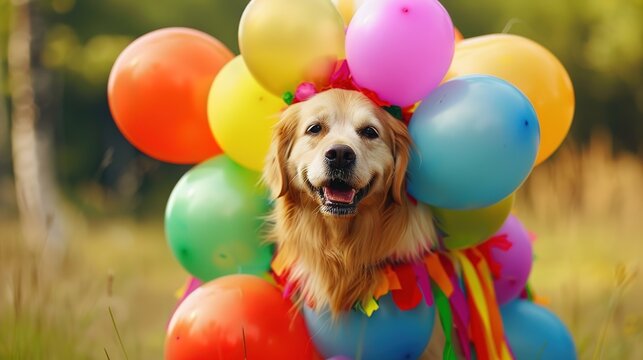 Dog Wearing Balloon Clothing - a cute and whimsical visual. The dog donning balloon clothing creates an endearing and imaginative scene.