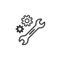 スパナと歯車のベクターアイコン(線画・白黒)