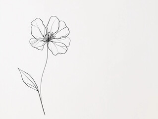 A simple, clean white background with a single, elegant black line drawing of a flower, perfect for presentations or design templates.