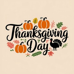 Thanksgiving Day with Pumpkins, Turkey, and Fall Leaves