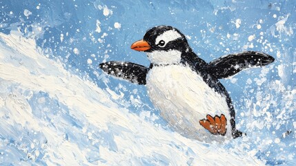 Cheerful Penguin - Penguin sliding down an icy slope