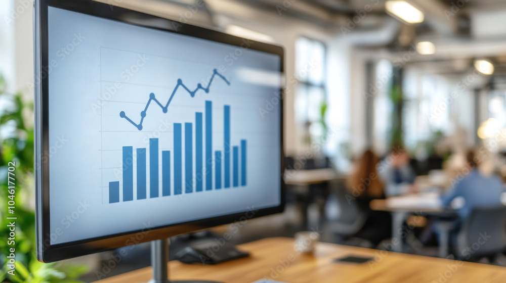 Poster a computer monitor displays a graph with a downward trend. concept of concern or worry about the dat