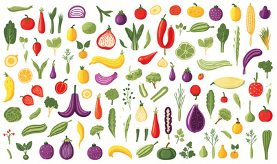 colorful food set on transparent background