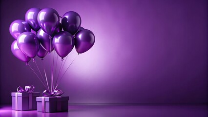 Stock photo of enchanting purple balloons and gift ideas