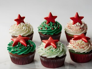 Christmas Tree Cupcakes with Red Stars
