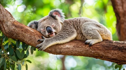 Sleepy Koala - Koala napping on a tree branch