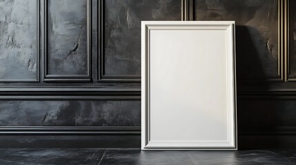 Blank picture frame in empty room with shadow on wall. Mock up