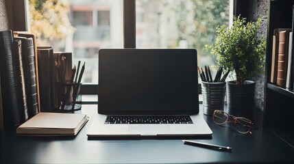 Fototapeta premium Organized minimalist office workspace for boosting productivity with planners, laptops, and inspirational quotes. productivity tools. Ultra realistic. Photorealistic