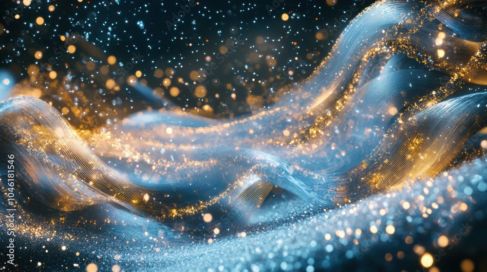 Poster the artwork showcases a mesmerizing blend of sparkling lights and fluid shapes, evoking the festive 
