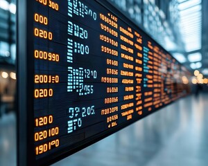 Fototapeta premium A currency exchange office with a digital board showing live rates for popular currencies and global transfer services