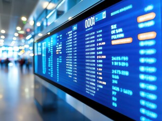 Fototapeta premium A foreign currency exchange office with a large screen showing live rates and fast money transfer services
