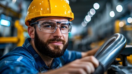 Skilled engineer precisely bending heavy duty steel pipes using a hydraulic tube bender machine in an industrial factory environment