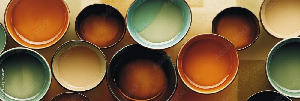 Poster a collection of circular tea cups in warm hues creates a welcoming atmosphere for a relaxing tea gat