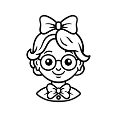 little girl cartoon drawing coloring line art style sketch classic vintage design illustration