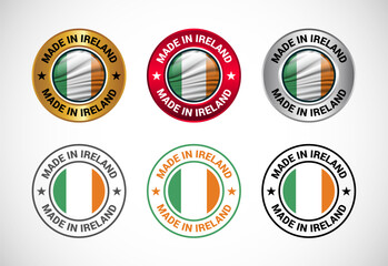 Made in Ireland label icon with flag. Icon set for business, badge, seal, sticker, logo, and symbol