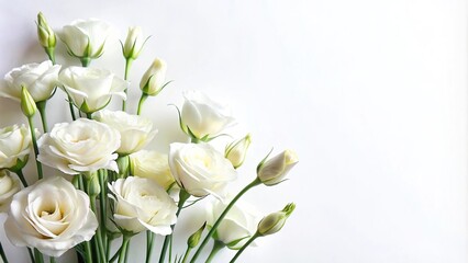 White eustoma flowers with asymmetrical branches isolated on white background