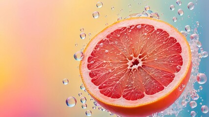 A close up of a grapefruit with water droplets on it