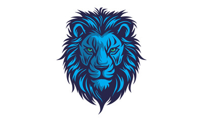 great blue lion head logo, silhouette of brave animal face close up vector illustrations