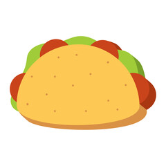 Flat taco icon with colorful toppings for Mexican food Vector