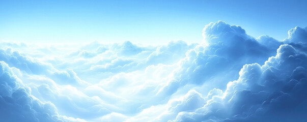 The sky is filled with fluffy white clouds, creating a serene and peaceful atmosphere. The blue sky serves as a backdrop for the clouds, which are scattered throughout the scene