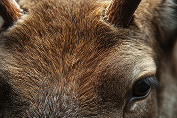 Close-up of a reindeer's thick, brown fur, with subtle variations in shade.