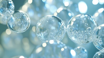 Abstract Blue Bubbles with Bokeh Background