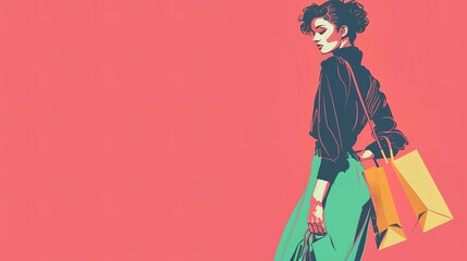 Fashionable Young Lady Holding Shopping Bag - a stylish and elegant visual. The fashionable young lady with a shopping bag in hand exudes charm and sophistication.