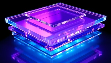 Obraz premium Abstract Neon Glass Layers - Purple and Blue, Futuristic Design