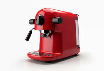 Compact espresso machine – with a glossy red finish, isolated on a solid white background, the clean design highlighting the premium, modern coffee experience.