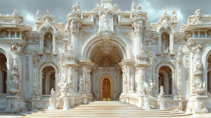 Obraz premium Ornate architectural facade with intricate details and grand entrance.
