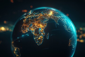 Obraz premium A globe with highlighted continents, illustrating Earth's landmasses and their distribution, symbolizing global connectivity 
