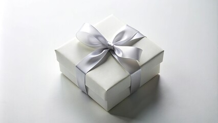 White gift box with ribbon on white background